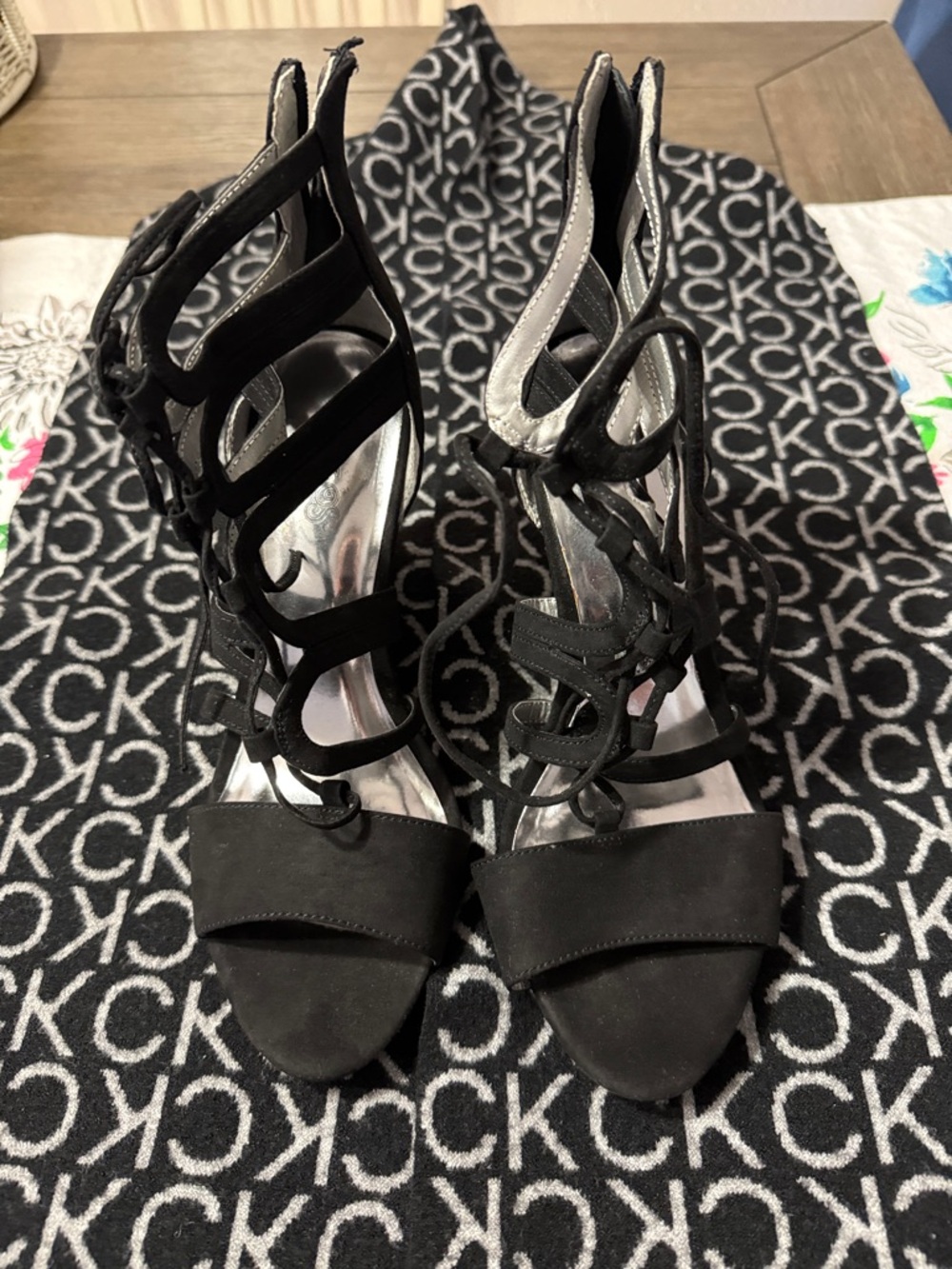 Carlos by Carlos Santana Black Strappy Lace-Up Heeled Sandals
